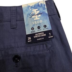 IZOD Saltwater Stretch Chino Classic Shorts 36x7 Bijou Blue NWT